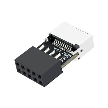 Imagem de SXPMUFAM Conector interno USB 2.0 (9 pinos) para USB 3.1/3.2 tipo-C (20 pinos) adaptador de painel frontal A-Key (180 graus) – estende portas tipo E para portas USB do painel frontal do PC