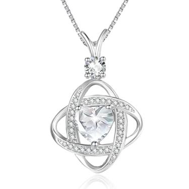 Imagem de HeartMelody Colar infinito feminino banhado a ouro branco 14 K 18 K delicado coração pingente de pedra do mês de nascimento, colar diário, aniversário, presente de aniversário para esposa e mãe