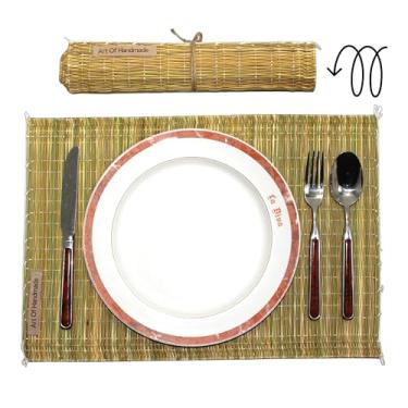 Imagem de Conjunto de 2 jogos americanos de palha tecidos à mão – tapetes de juncus natural, estilo marroquino tradicional, antiderrapantes, laváveis e resistentes ao calor para uso em casa, cozinha e