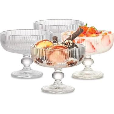 Imagem de Conjunto de Taças de Sobremesa em Vidro, Design Canelado, Base Elegante, Ideal para Sorvetes e Sobremesas, 3 Peças