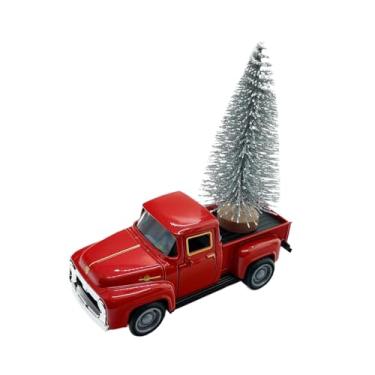 Imagem de XLWLLNJ Estátua de caminhão em forma de árvore de Natal, enfeite de mesa, estatueta natalina artesanal em resina, liga metálica e madeira para quarto, mesa de, Árvore de Prata