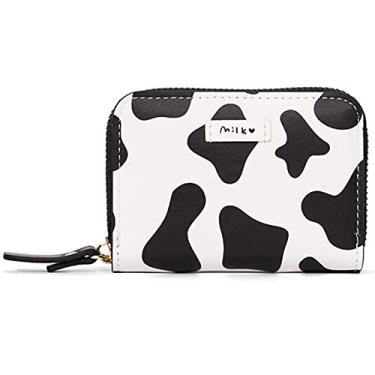 Imagem de Credit Card Holder for Women Cute Cow Print PU Leather Accordion Zipper Card Case Small Wallet Cash Pocket Girls Coin Purse Black