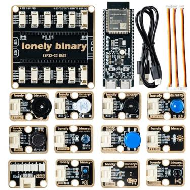 Imagem de LONELY BINARY TinkerBlock ESP32-S3 Starter Kit – Flash de 16 MB ESP32-S3 WiFi e placa de desenvolvimento Bluetooth, placa de expansão S3, 12 sensores modulares Plug-and-Play – Compatível com Arduino