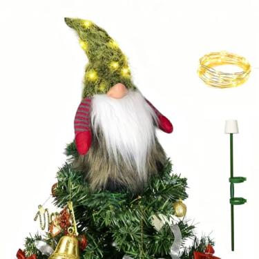 Imagem de Topper de árvore de Natal com gnomo de 30,5 cm com suporte de topo de árvore, Papai Noel, gnomo, enfeite de árvore de Natal feito à mão, decoração de Natal