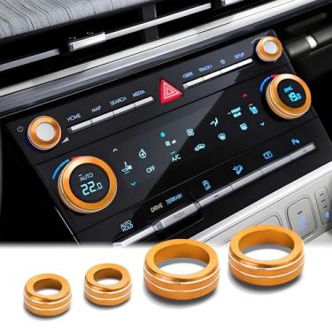 Imagem de DvlynAuroa Para acessórios Hyundai Santa Fe e Santa Cruz 2024 2025 2026, conjunto de acabamento de tampa de maçaneta de liga de alumínio 4 peças (laranja) - ar condicionado e botões de volume