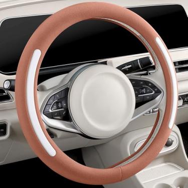 Imagem de Capa de volante, universal de 38 cm, protetor de volante de couro sintético, antiderrapante, respirável e compatível com aquecimento para carros, caminhões, SUVs, vans