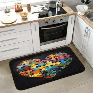Imagem de Tapete de cozinha antiderrapante, lavável, antifadiga, macio, absorvente, tapete de cozinha, tapete de boas-vindas para cozinha, interior, entrada, pia, lavanderia, decoração de casa, amor, autismo