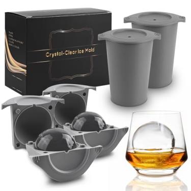 Imagem de Forma de cubo de gelo transparente para uísque e coquetéis, moldes de silicone premium sem BPA, máquina de gelo esférica de liberação fácil (pacote com 2)