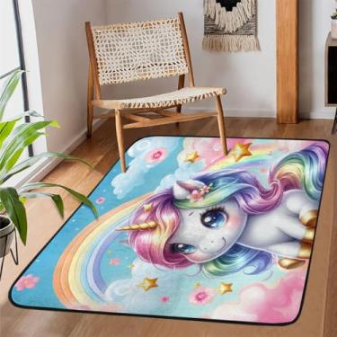 Imagem de Tapete de área de 9,5 x 1,5 m para sala de estar, lavável à máquina, unicórnios, tapete antiderrapante colorido, tapete macio para sala de estar, quarto, sala de jantar, berçário, cozinha, decoração