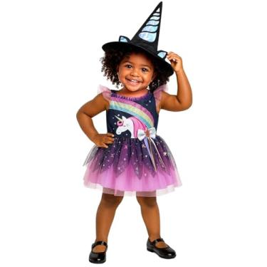 Imagem de ROC PARTY Fantasia infantil de bruxa para meninas – Vestido de Halloween de unicórnio e bruxa boa com chapéu e varinha, Bruxa de unicórnio bonita, P