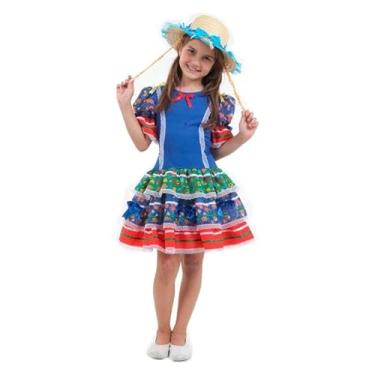 Imagem de Vestido de Festa Junina Caipira Caipirinha Infantil Luxo Com Chapéu P 2-4