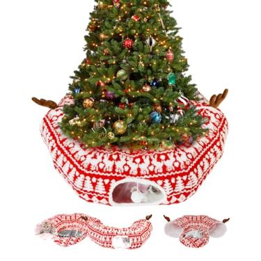 Imagem de Cat Tunnels for Indoor Cats, Cat Tunnel Bed with Central Soft Mat and 2 Dangling Balls, Two-Entry Peekaboo and Antlers, Christmas Tree Skirt for Cats, Rabbits and Puppies