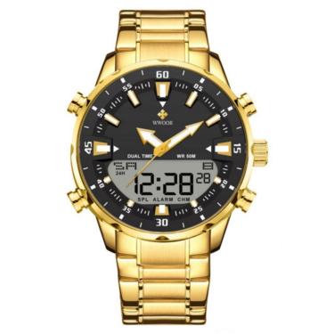 Imagem de Relógio Masculino De Quartzo Digital Display Duplo Pulseira Em Aço Inoxidavel Impermeável Preto Dourado
