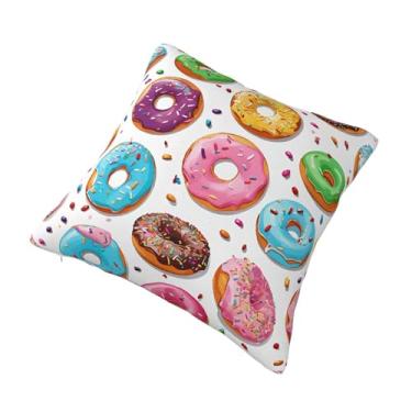 Imagem de Almofada quadrada decorativa com estampa de donut, design reversível, zíper oculto, poliéster macio para sofá, cama e carro - Hipoalergênico 40,6 x 40,6 cm