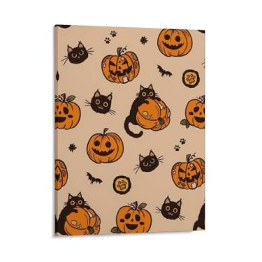 Imagem de HouLaiZhe Pôster de Halloween Gato Preto Abóbora Linda Impressão de Arte de Parede Decorações de Halloween Decoração de Parede Estética Gótica para Sala de Estar Quarto 16 x 20 polegadas (40 x 50 cm)