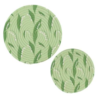 Imagem de Wassud Trivet delicado de lírio para pratos quentes, suportes redondos de algodão, almofadas quentes, porta-copos elegantes, decoração de cozinha e acessórios, 2 peças