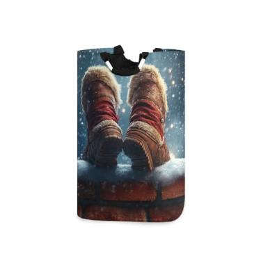 Imagem de CEBUGI Cesta de lavanderia, sapatos de Papai Noel, cesto de roupa suja dobrável para roupas, quarto, banheiro, dormitório