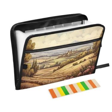 Imagem de Wassud Acordeão de cenário de montanha, organizador de arquivos, letras A4, pastas de arquivo, papel organizador de documentos, fólio com etiquetas, pasta de arquivos expansível, 13 bolsos