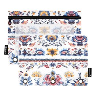 Imagem de CEBUGI 3 bolsas de lápis com zíper e janela transparente, 2 pacotes de estojo para exames de sala de aula (Boho floral)