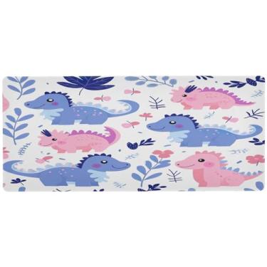 Imagem de Wassud Tapete de mouse com estampa de dinossauros fofos para jogos com base de borracha antiderrapante, mouse pad longo para teclado de computador com borda costurada, almofada grande à prova d'água
