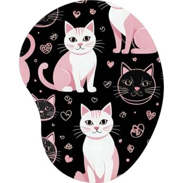 Imagem de Mouse Pad Ergonômico Gota Estampa Gatos Brancos Rosa Preto Corações