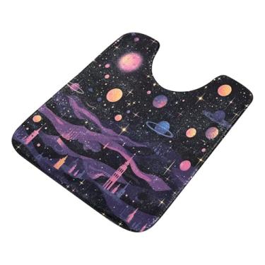 Imagem de Burbuja Tapete de banheiro Planets, tapete de banho absorvente de pelúcia macio, base antiderrapante para piso de banheiro, oval em forma de U