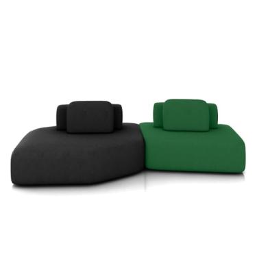 Imagem de Sofá Ilha Dakota 2 Módulos 310cm Encostos Almofadas Soltas Veludo Preto/Verde G33 - Gran Belo