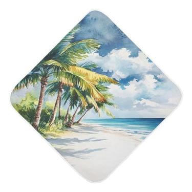 Imagem de Burbuja Toalha de banho para bebê com palmeiras de praia - Toalha com capuz de musselina macia e absorvente para recém-nascidos, 76 x 76 cm