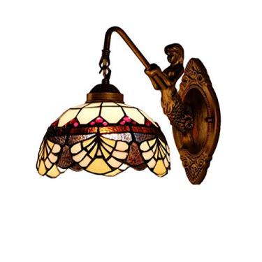 Imagem de Arandela de parede vintage estilo Tiffany de 8 polegadas, feita à mão com vitral em padrão de conchas, ideal para quarto, sala de estar, corredor e varanda, soquete E27, B.