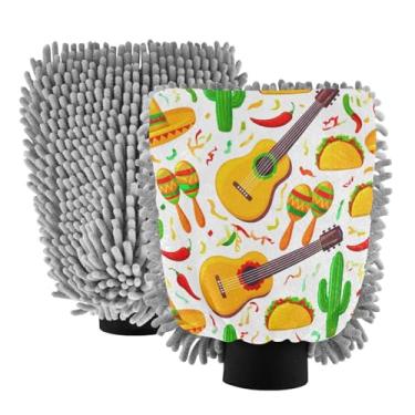 Imagem de STAYTOP Luvas de lavagem de carro de guitarra de desenho animado, 2 peças, luvas de microfibra de chenille, sem arranhões, panos de esponja de lavagem ultra absorventes para carros, limpeza doméstica