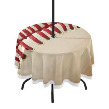 Imagem de CEBUGI Toalha de mesa redonda ao ar livre de beisebol impermeável com furo Umberlla toalha de mesa lavável para pátio, cozinha, sala de jantar 152 cm