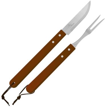 Imagem de Kit Churrasco 2 Peças Garfo e Faca Cabo Madeira Longo | Art House