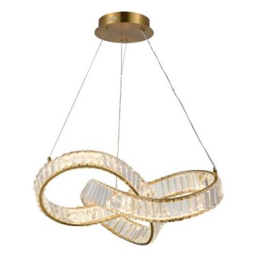Imagem de Pendente Led Cristal 60cm Dourado 30w Branco Quente Dourado