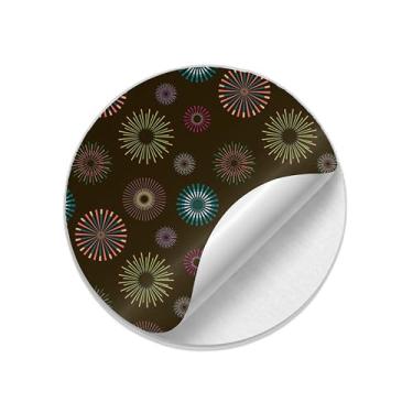 Imagem de Adesivos Redondos Autocolantes 25 Unidades Para Festa de Ano Novo Com Estampa de Fogos de Artifício - Tamanho 50x50cm