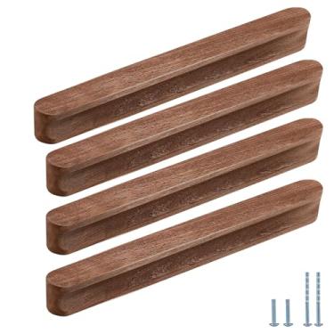 Imagem de Evionlin 8 maçanetas de porta de armário com tira longa de nogueira de 20 cm, puxador oval de gaveta de madeira
