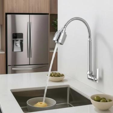 Imagem de Torneira de Cozinha Gourmet Cromada com Bica Flexível, Dois Tipos de Jato, Arejador Regulável, Mecanismo 1/4 de Volta – PAREDE
