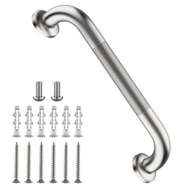 Imagem de Barra de apoio para chuveiro de 30 cm, barra de apoio iHansee de níquel escovado para banheiro com aderência serrilhada antiderrapante, barras de segurança de banho de aço inoxidável para suporte para
