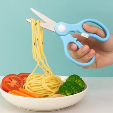 Imagem de Conjunto de tesoura de cozinha com estojo de armazenamento, tesouras de cozinha multifuncionais de aço inoxidável para carne, macarrão e legumes, ferramenta de cozinha afiada e durável (rosa) / azul