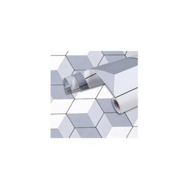 Imagem de Papel de Parede Adesivo PVC Estampa Geométrica Bege, 5m x 45cm, Autoadesivo, Removível