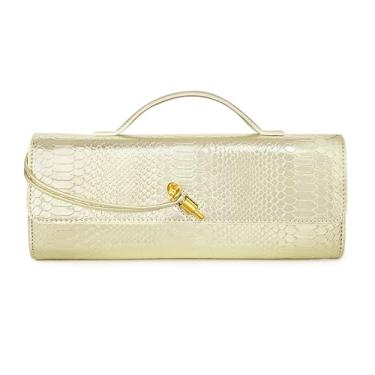 Imagem de Bolsa feminina de tecido para noite, bolsa tiracolo de couro, bolsa de camurça, bolsa formal para noite, Croco dourado