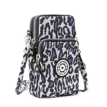 Imagem de Bolsa transversal pequena para mulheres - Mini bolsas de telefone com alça transversal e carteira - bolsa de braço de nylon, Estampa de leopardo cinza