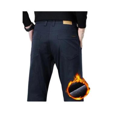 Imagem de Calças Casuais Slim Straight Masculinas 97% Algodão Preto Caqui Cinza 