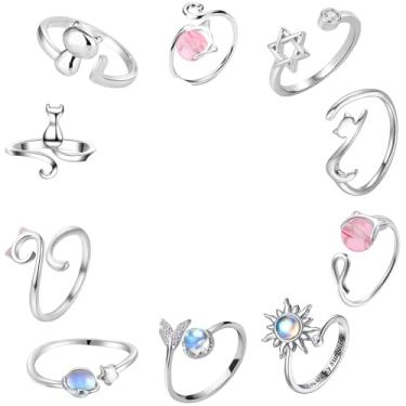 Imagem de SUBANG 10 anéis de crochê ajustáveis, anéis de tricô em forma de anel aberto, anel trançado ajustável, acessórios de crochê para bricolage