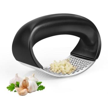 Imagem de Espremedor de alho ergonômico, triturador de alho de aço inoxidável durável – Triturador manual de alho de 9 x 4 cm para cozinha doméstica, restaurantes e entusiastas da culinária