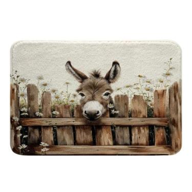Imagem de jejeloiu Farmhouse Donkey Tapetes de banheiro rústicos tapetes de banheiro de animais fofos acessórios de banheiro capachos 51 x 81 cm microfibra macia
