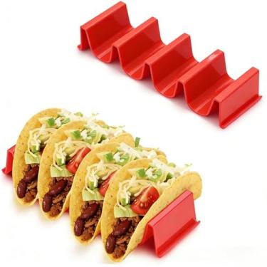 Imagem de Suporte para tacos 1 pacote, placa colorida para taco, bandeja de taco em forma de onda, muito dura e resistente, pode ser lavada na prateleira superior da lava-louças (vermelho)