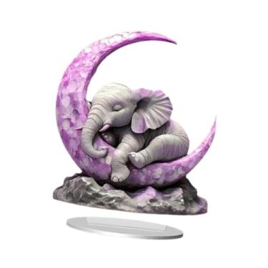Imagem de Generic Placa de mesa em acrílico 2D, obra de arte criativa com um elefante dormindo na lua, perfeita para decorar sua casa ou lareira.