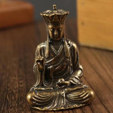 Imagem de FENNYYAR Mini estátuas de Buda decoração de casa de cobre, 5 cm, 5 cm, estatuetas de escritório de mesa artesanais
