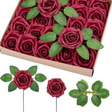 Imagem de Siyaluens Flores artificiais, 25 peças, rosas falsas de espuma vermelha com hastes