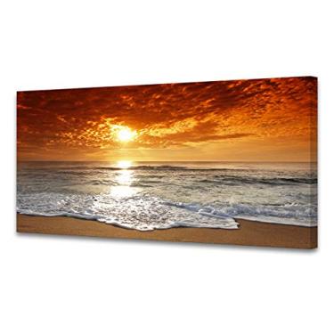 Imagem de Muolunna S04650 Impressão em tela arte de parede pôr do sol oceano praia imagens pinturas fotográficas para sala de estar quarto decorações de casa esticadas e emolduradas prontas para pendurar